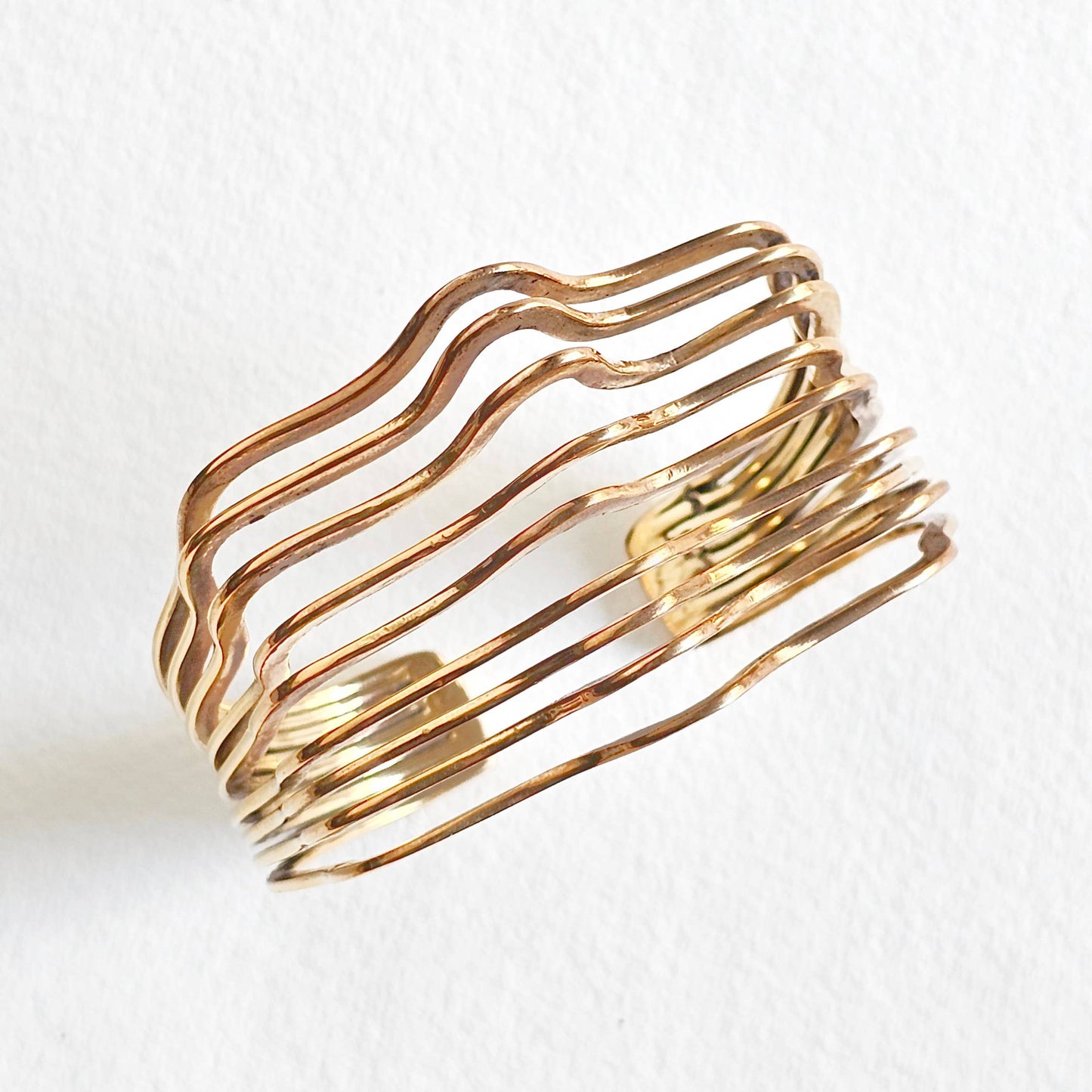 Brass Layered Waves Ripple Cuff Bangle