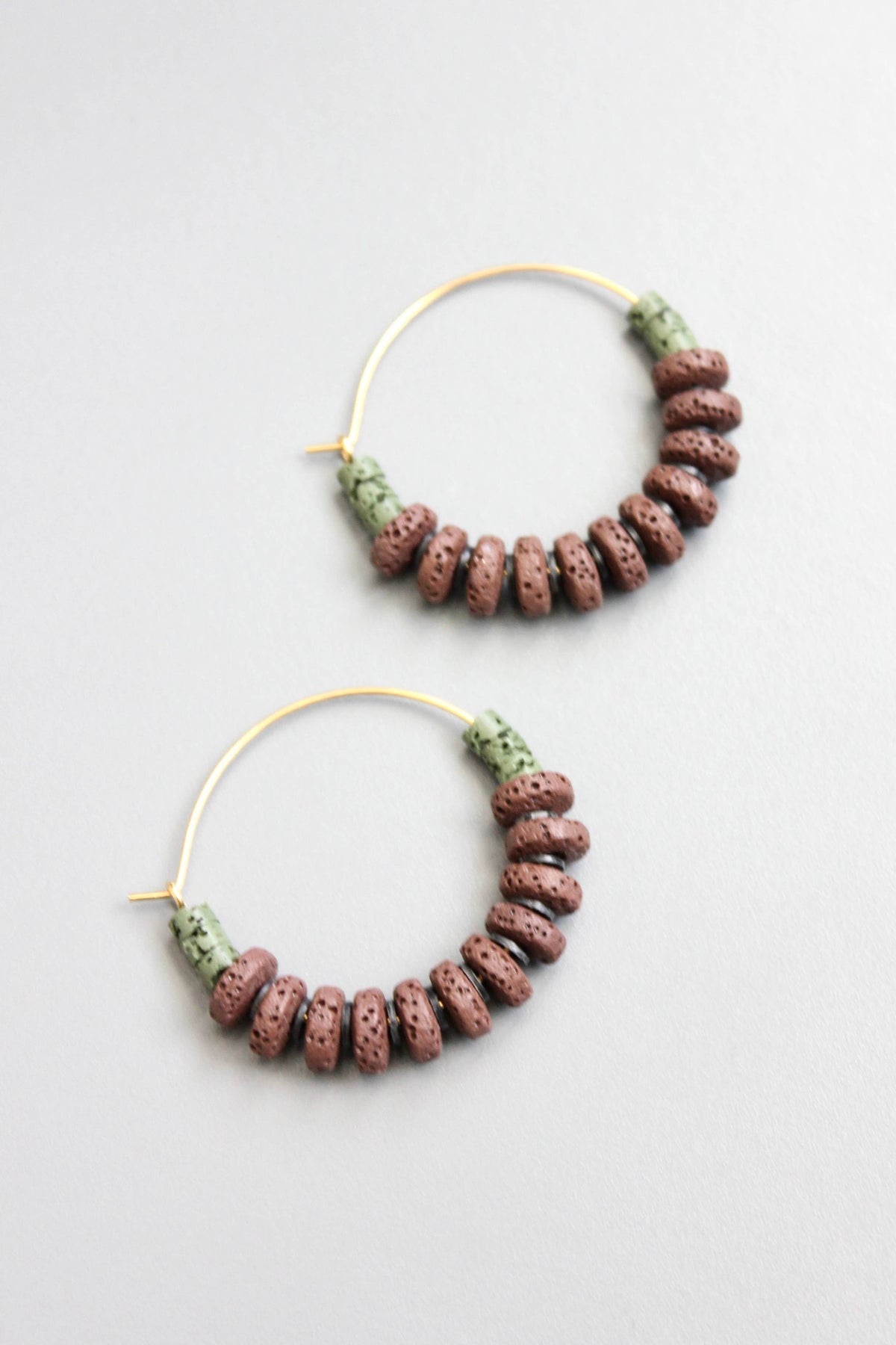 Burgundy and moss hoop earrings