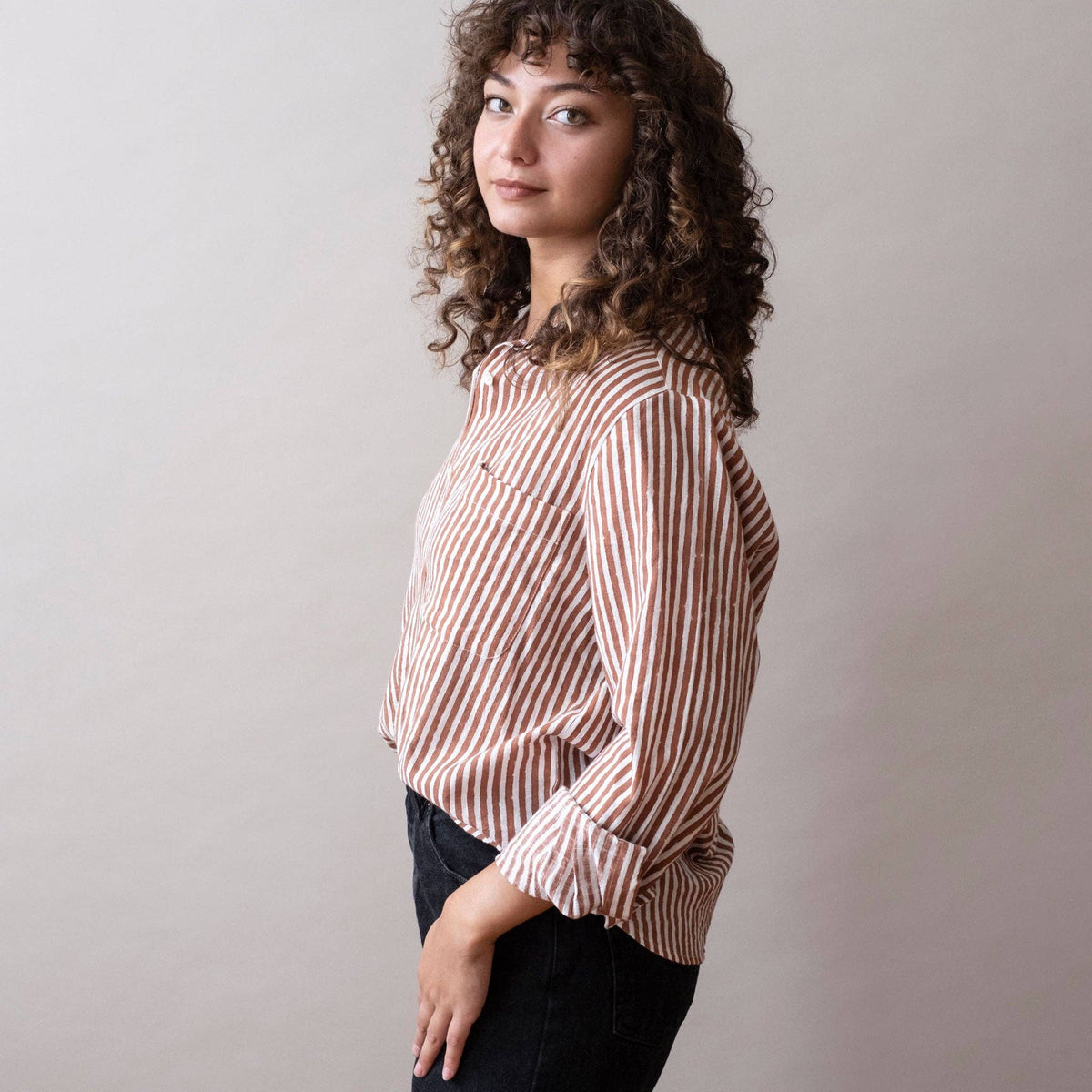 Pali Top- Stripes Chili in Cotton Linen