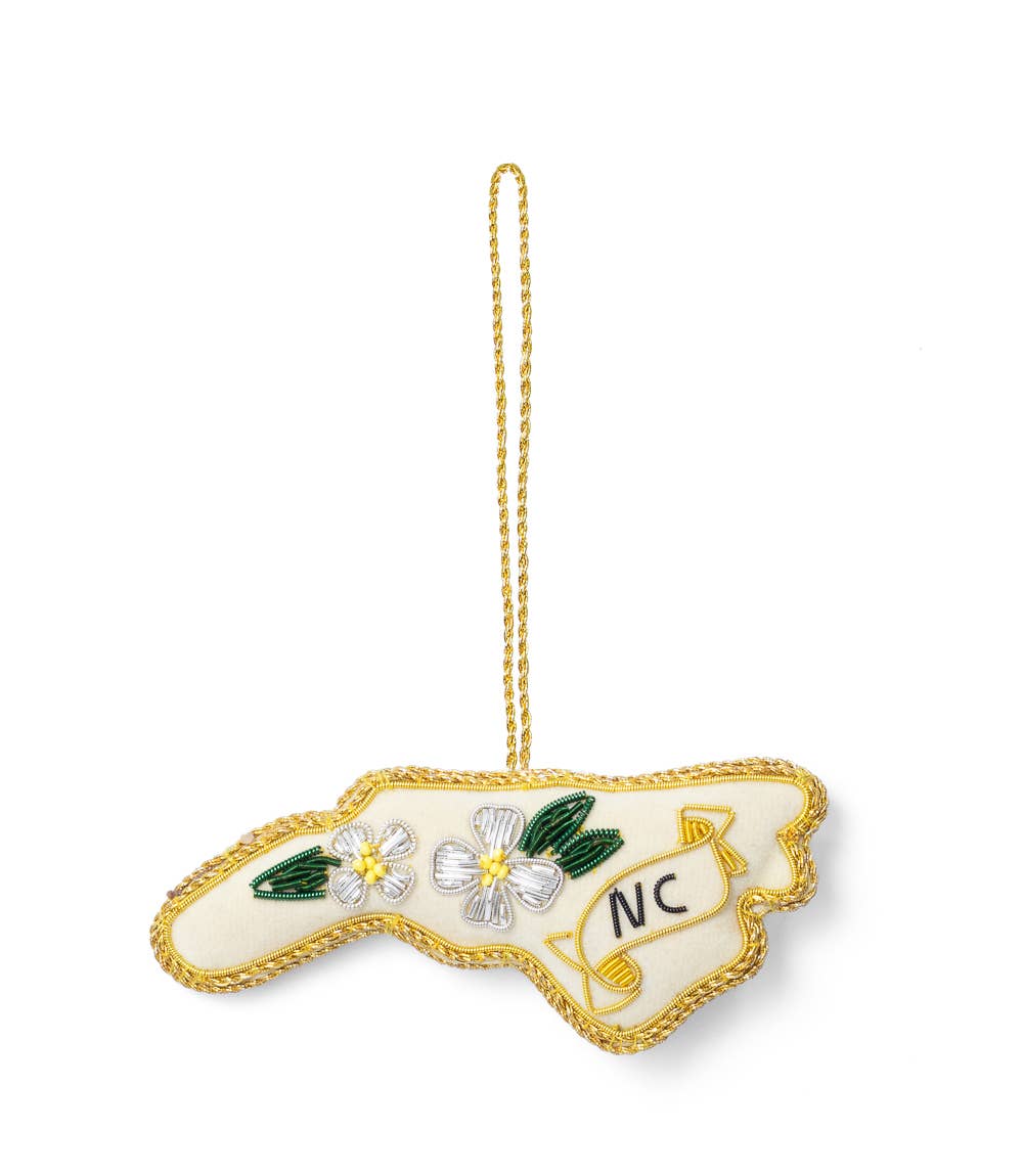 North Carolina State Dogwood Beaded Fabric Ornament