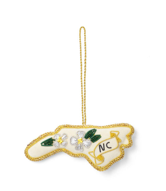North Carolina State Dogwood Beaded Fabric Ornament
