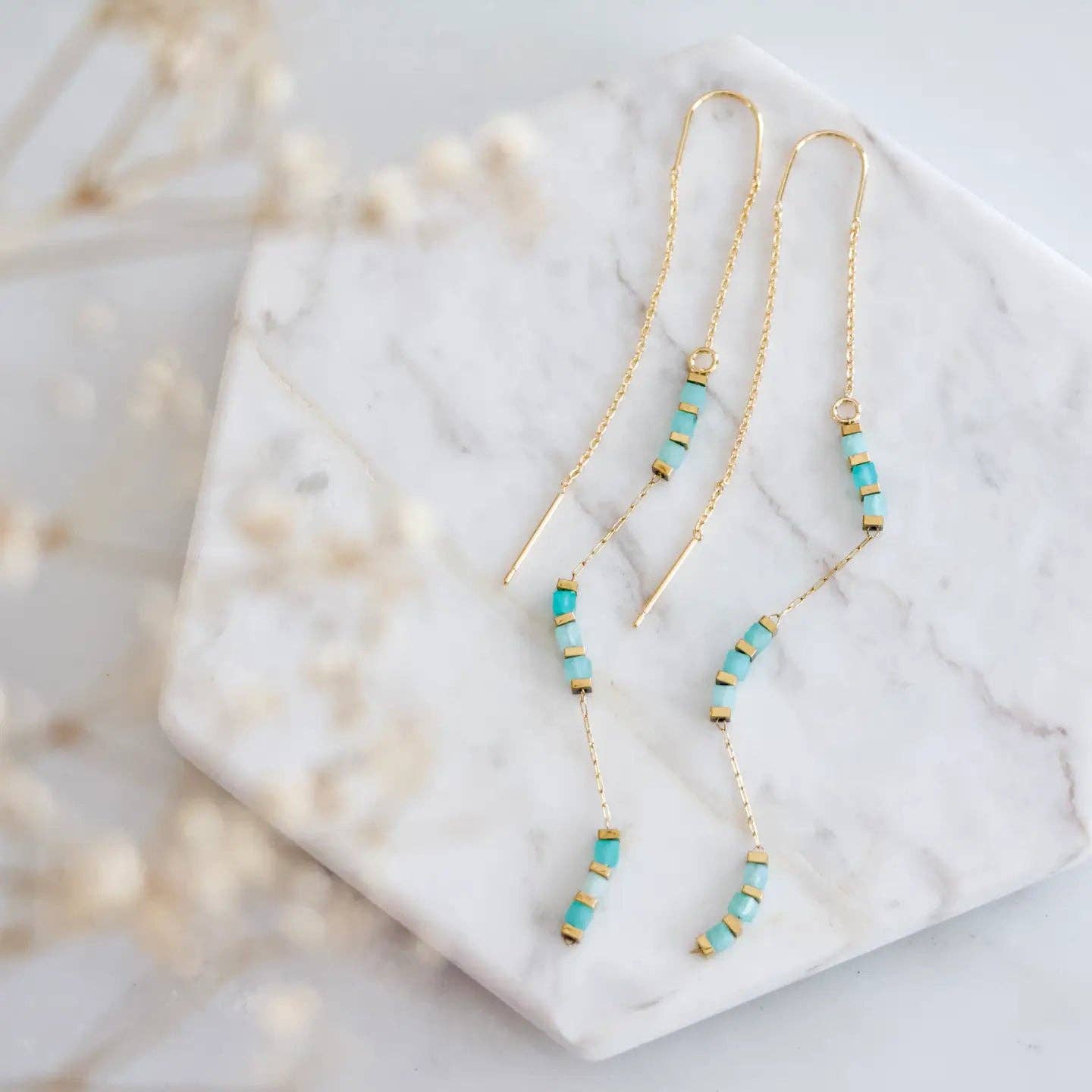 Square Gemstone Threader Earrings