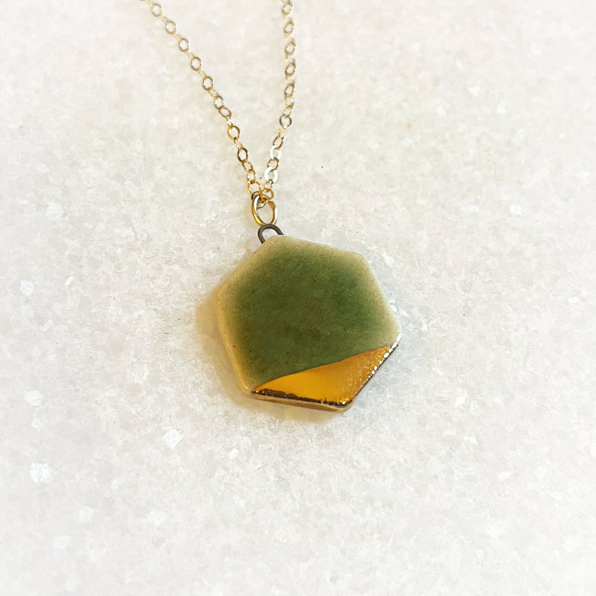 Small Hexagon Necklace - Green/Gold
