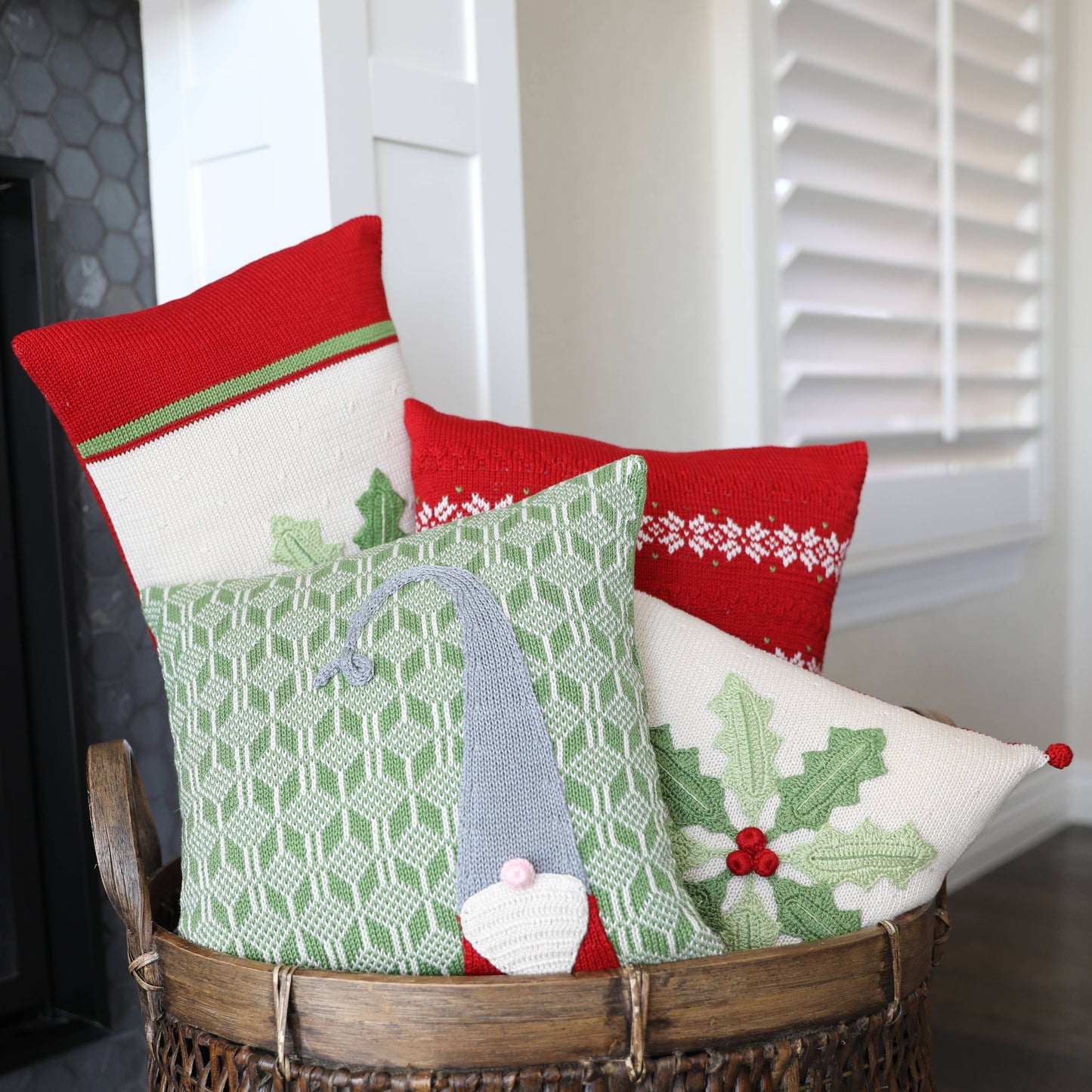 Holly Pinwheel Christmas Pillow
