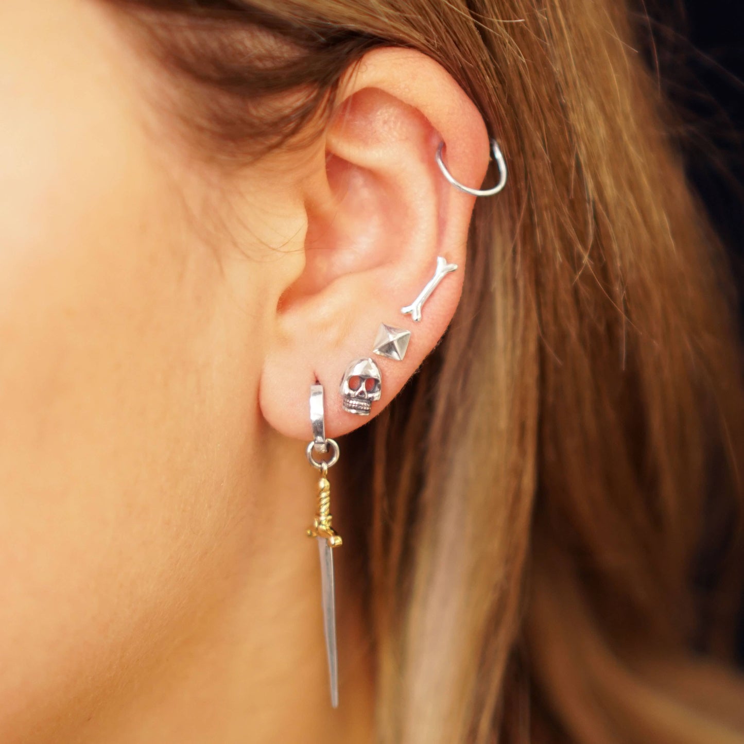 Bronze Skull Post Earring