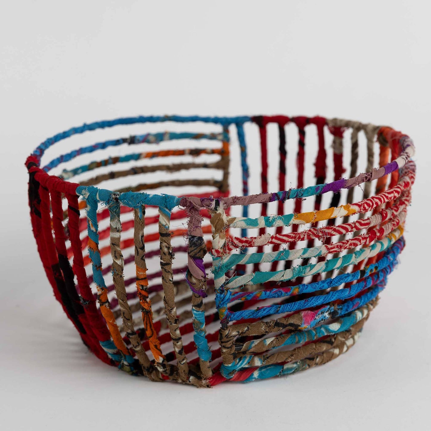 Recycled Sari Wrapped Wire Basket