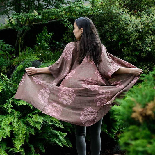 Women's Hand Block Printed Kimono Robe-Dress - Autumn Breeze