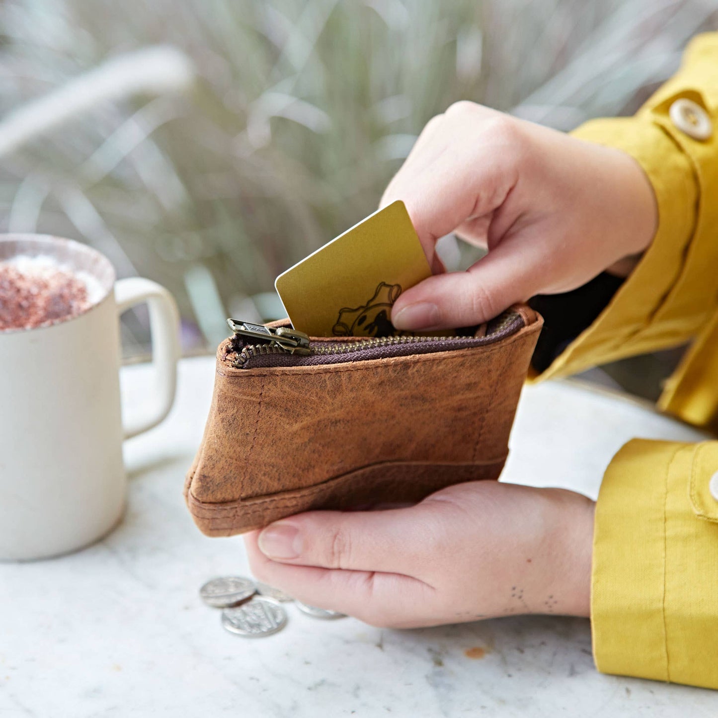 Buffalo Leather Zipped Purse with Keyring