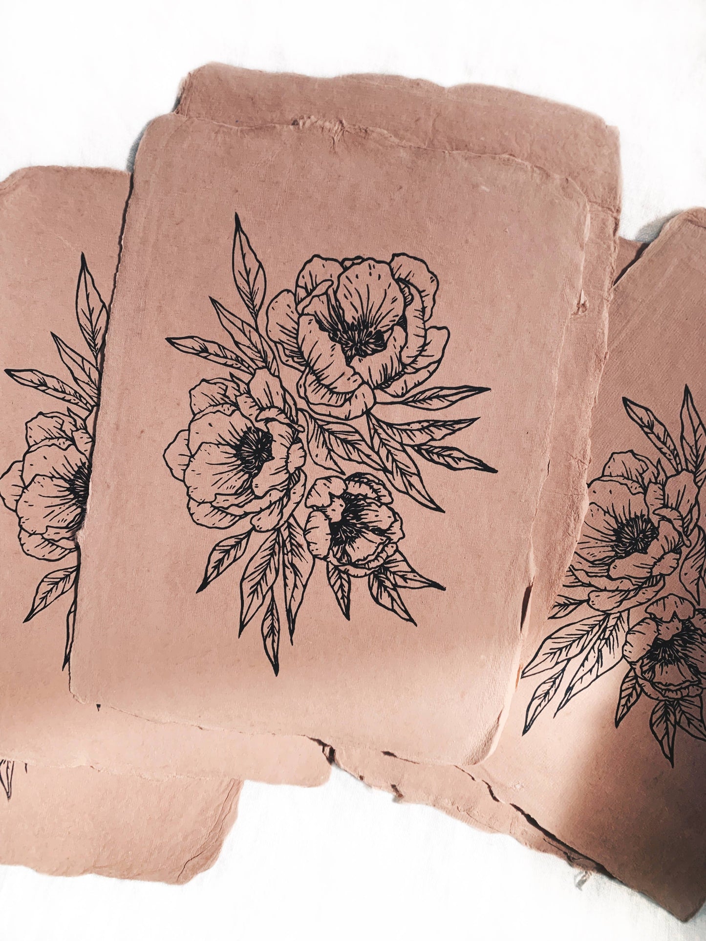 5x7 Peony Block Print