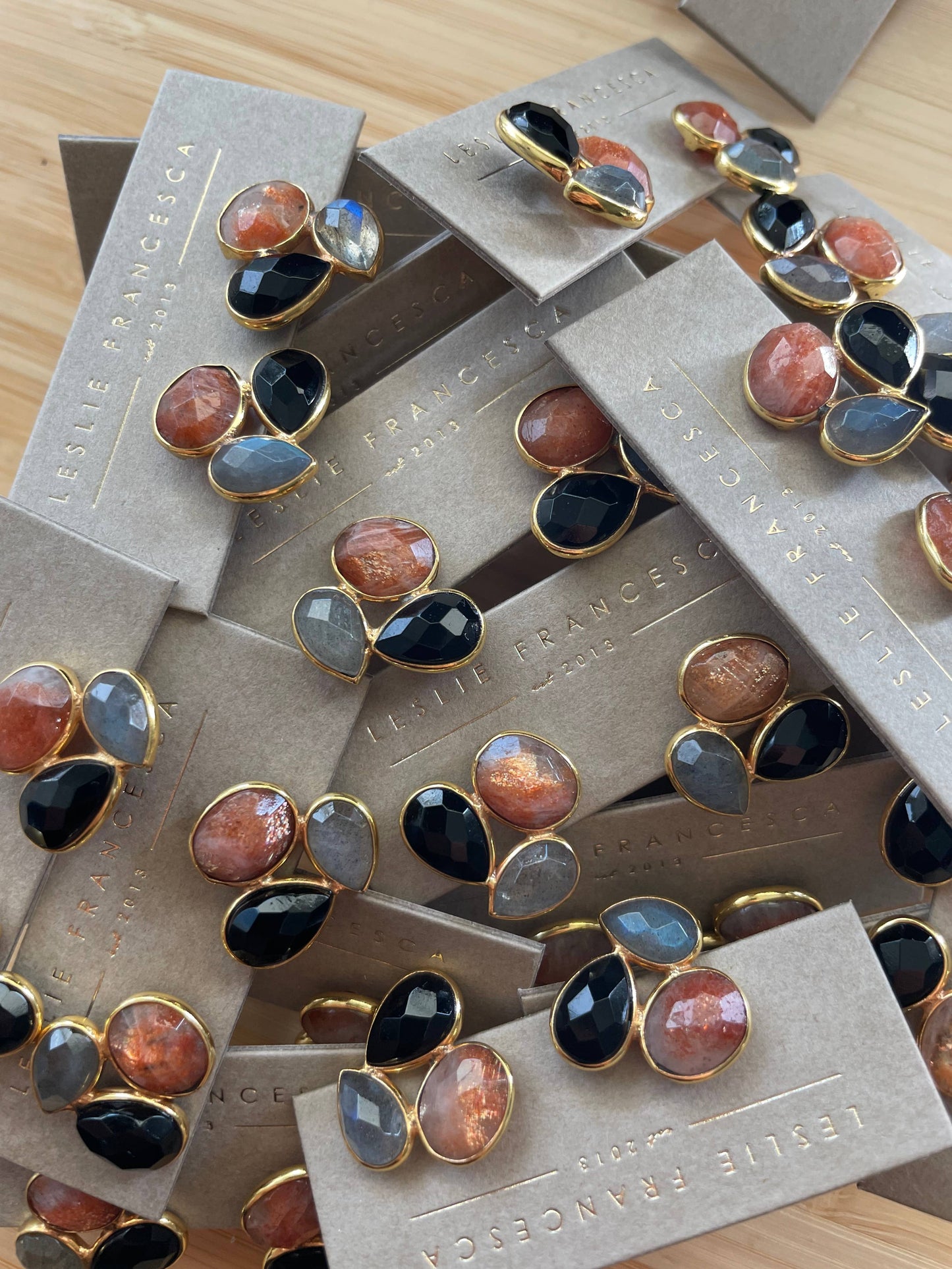 Three stone gem studs