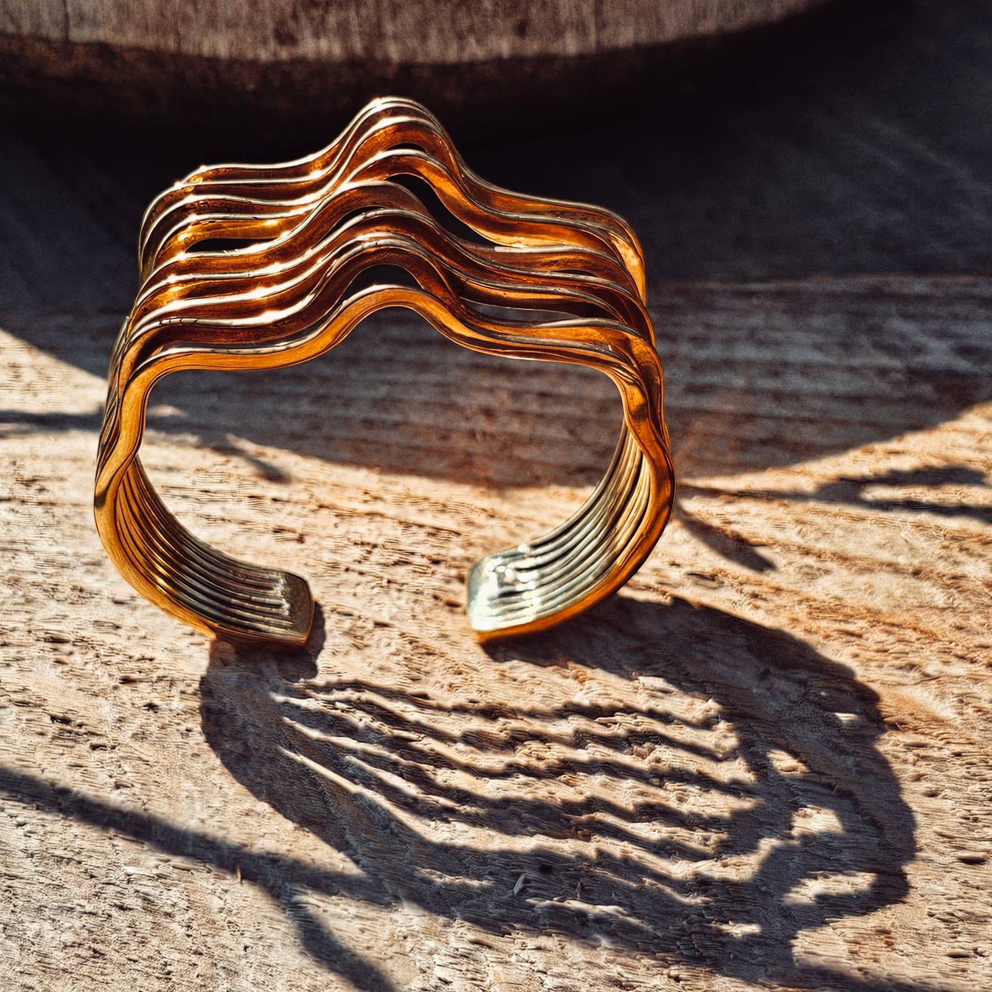 Brass Layered Waves Ripple Cuff Bangle