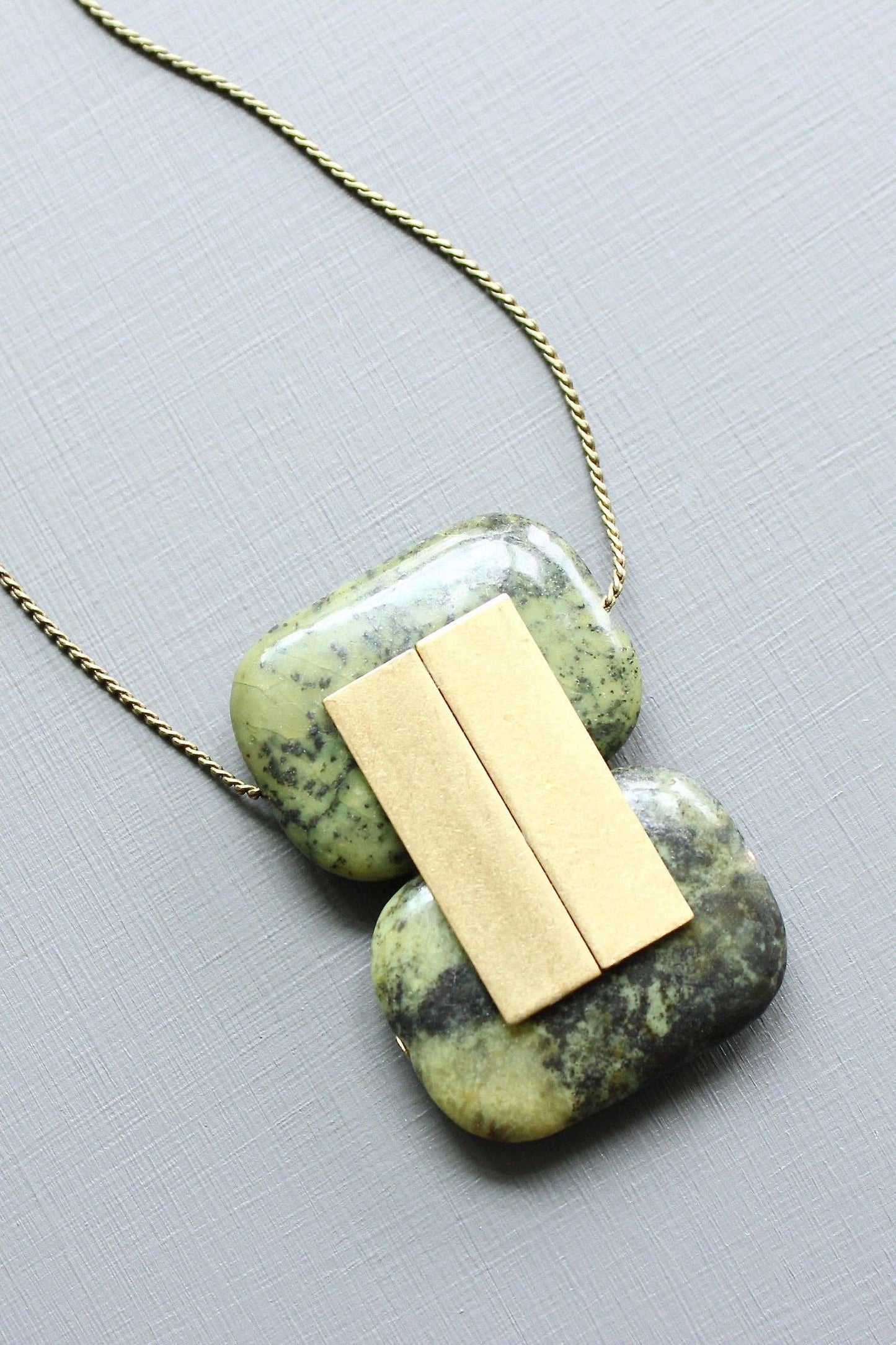 Green jasper geometric pendant necklace