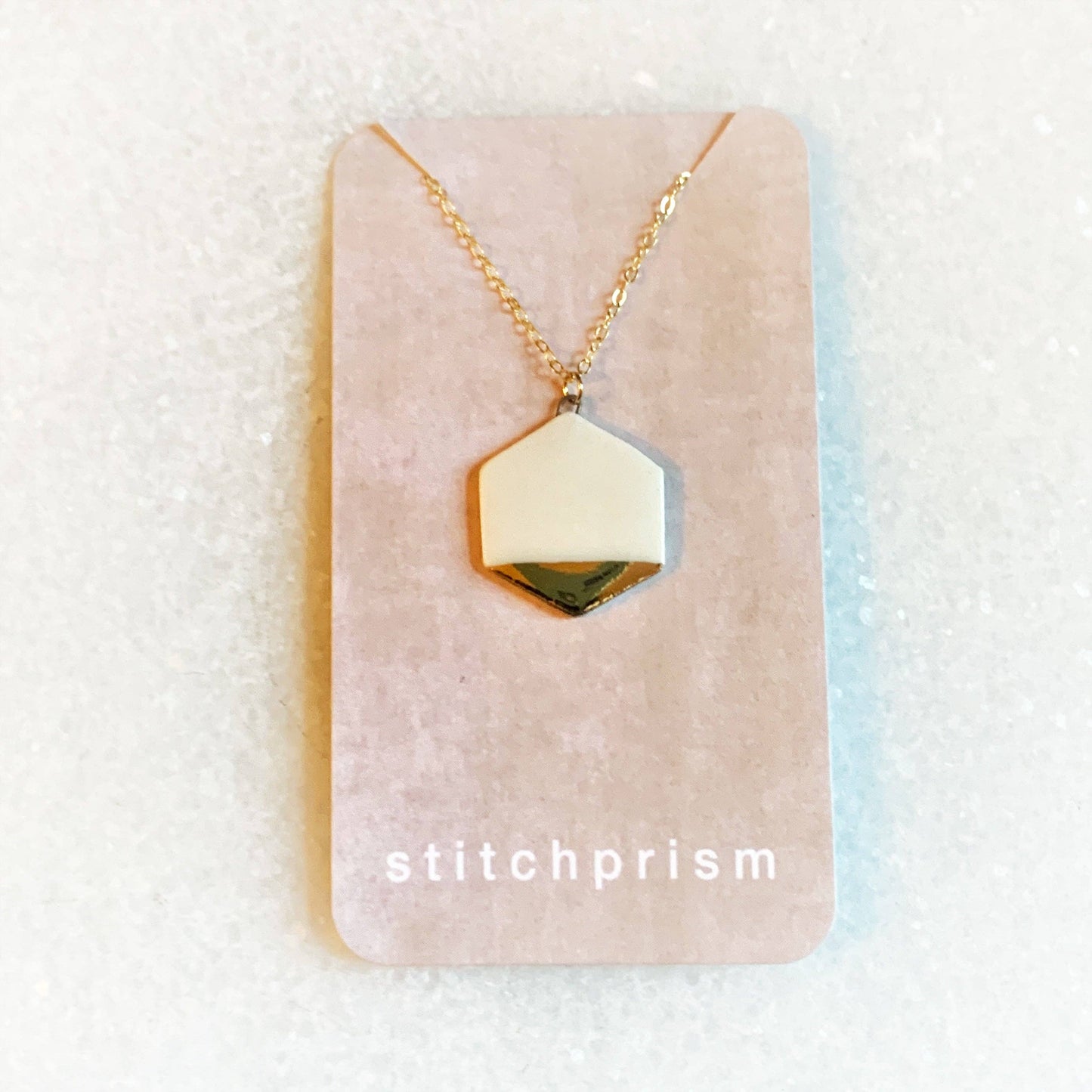 Small Hexagon Necklace - White/Gold