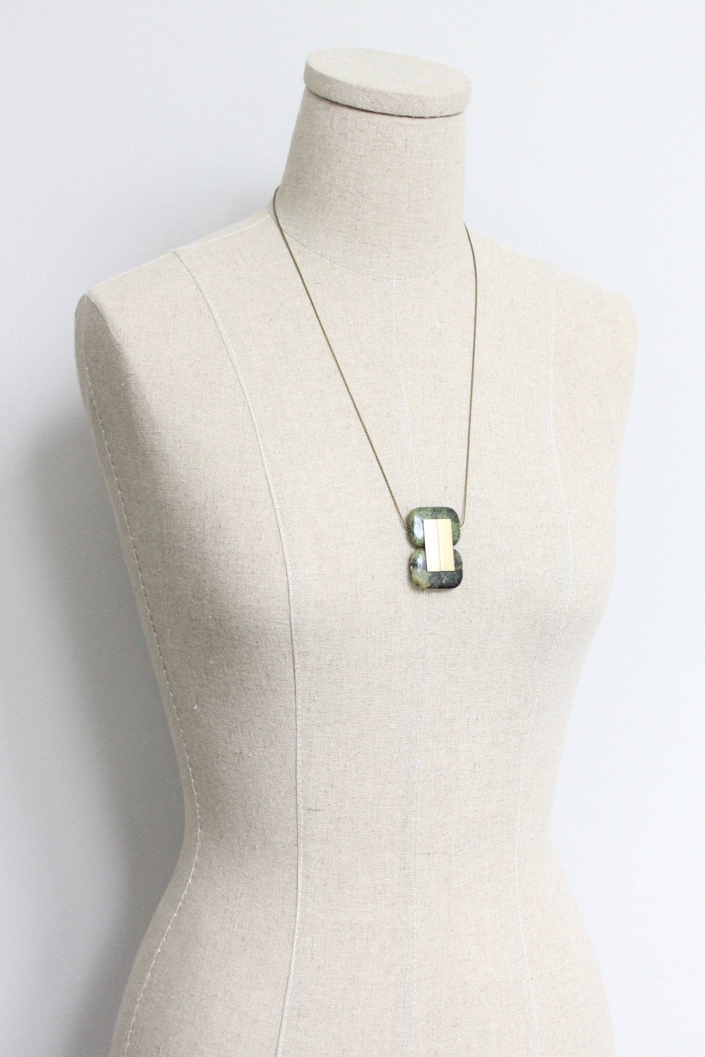 Green jasper geometric pendant necklace