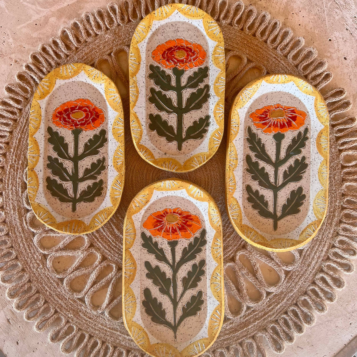 Marigold Ceramic Sgraffito Trinket Dish