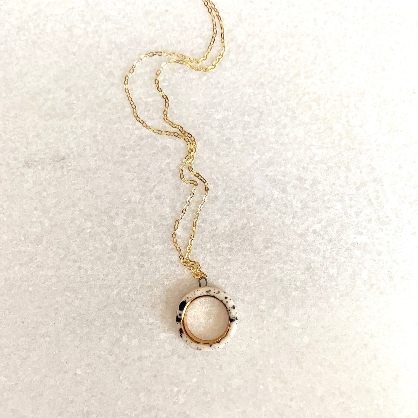 Open Circle Necklace - Black Splatter/Gold