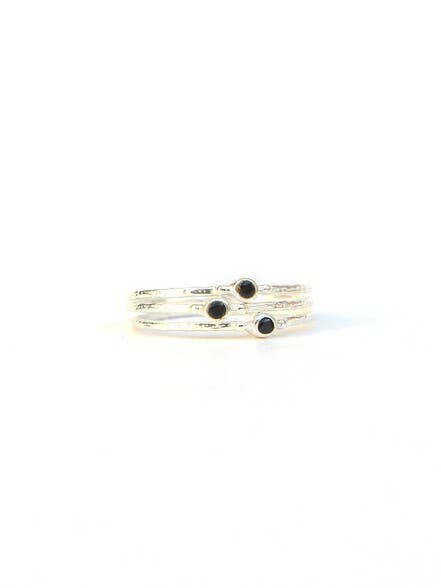 Tiny Stone Sterling Stacking Ring Set - Black