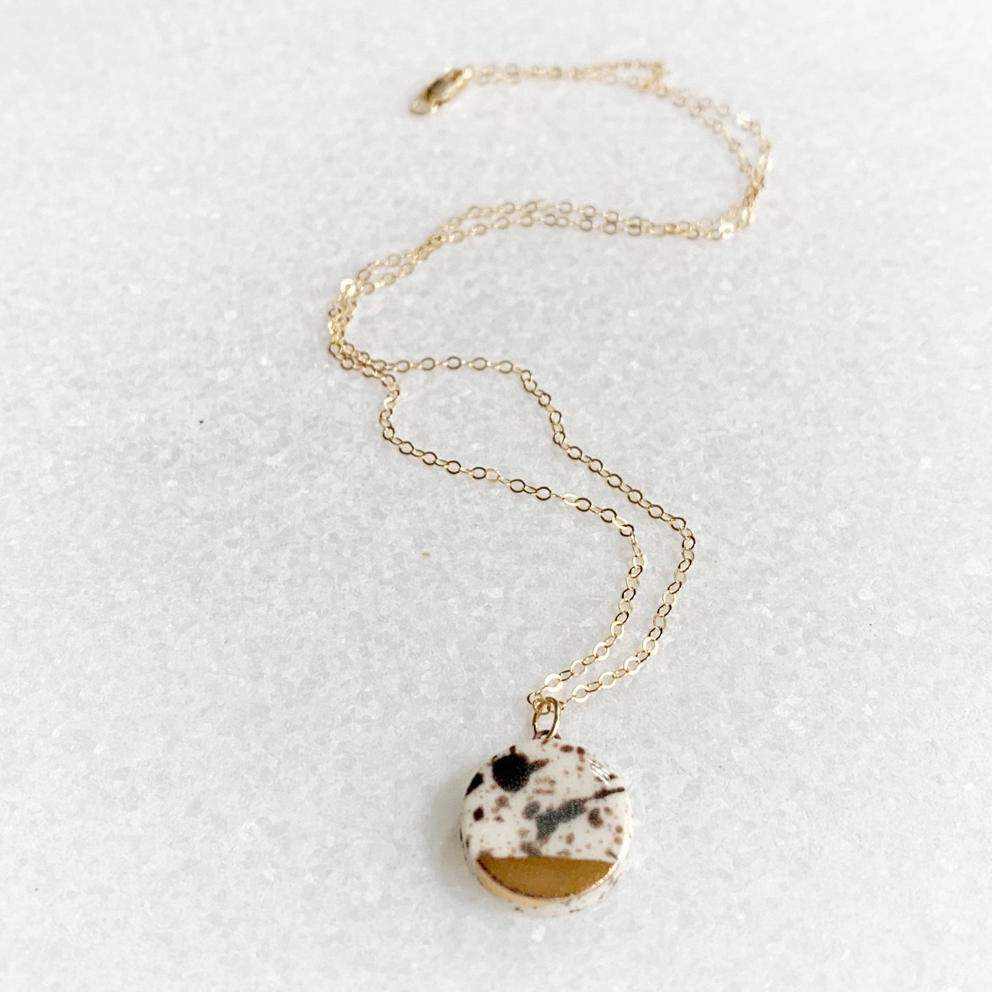 Small Circle Necklace - Black Splatter/Gold