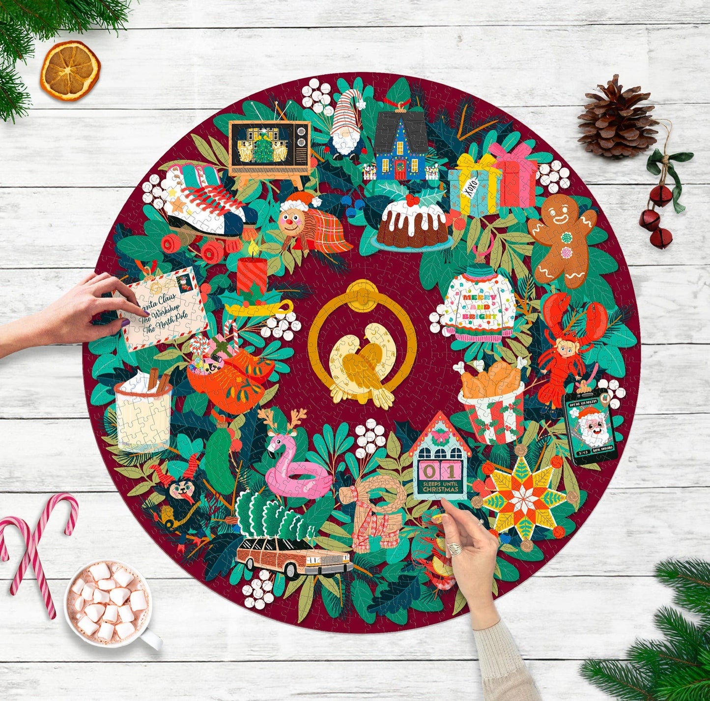 Christmas Countdown 1000-piece Circle Jigsaw Puzzle