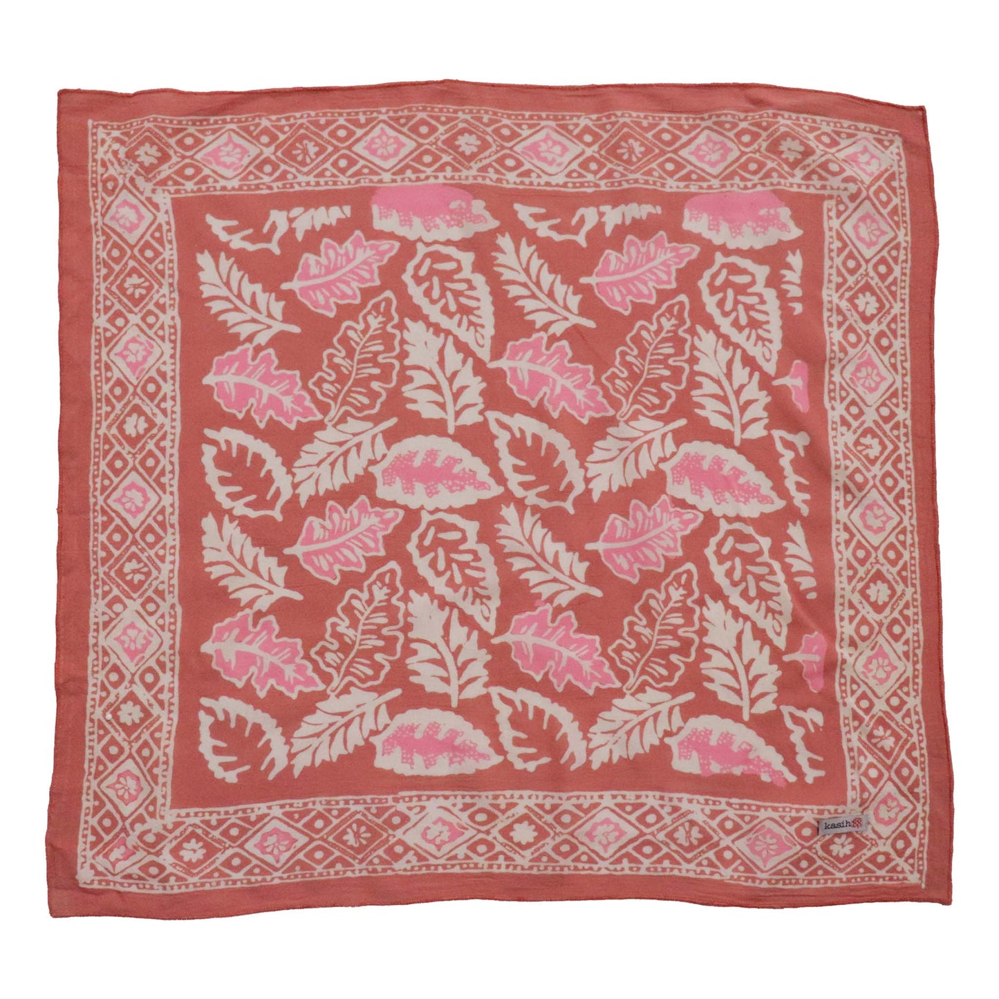Hand Dyed Batik Bandana- Peach Coral Leaves