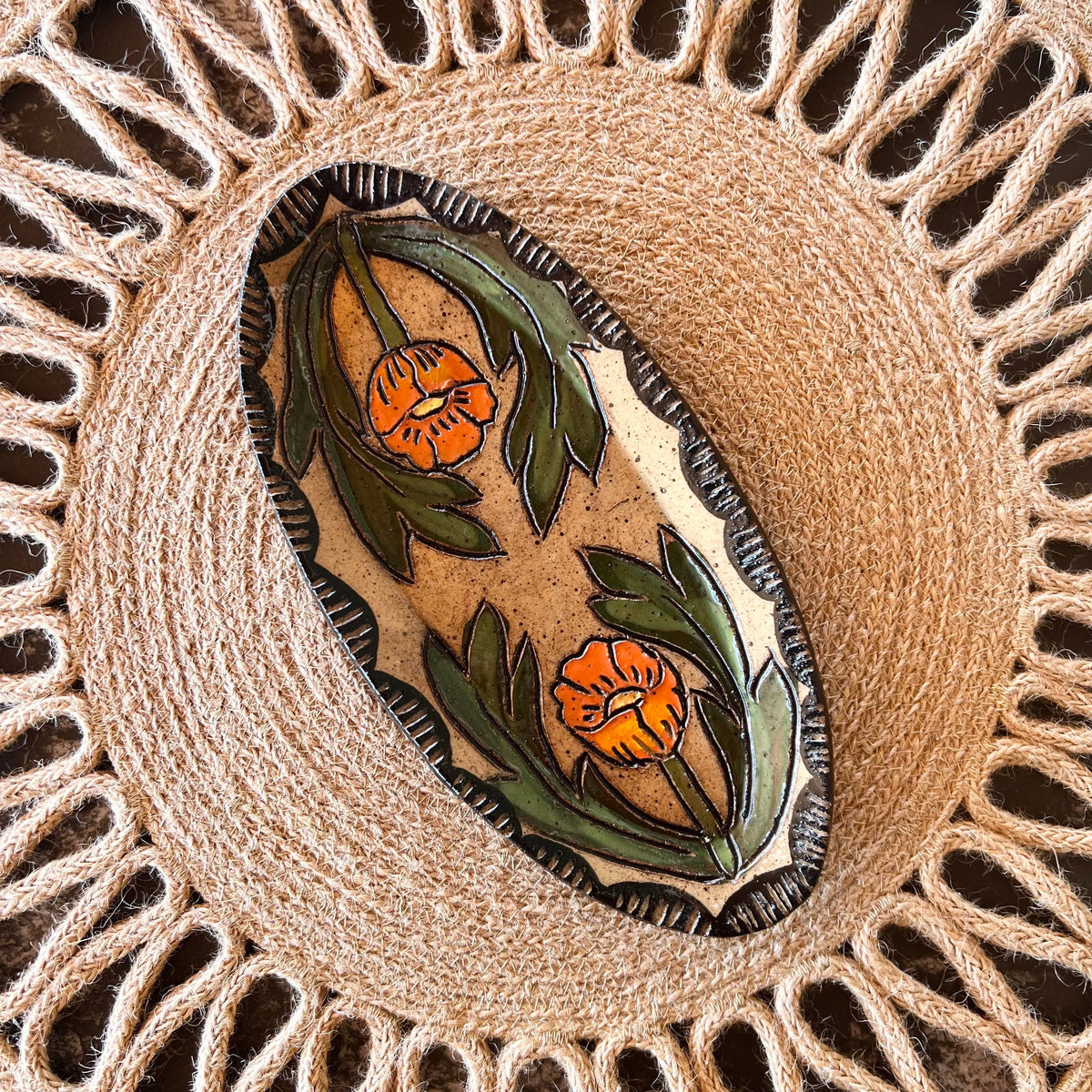 Globe Mallow Sgraffito Trinket Dish