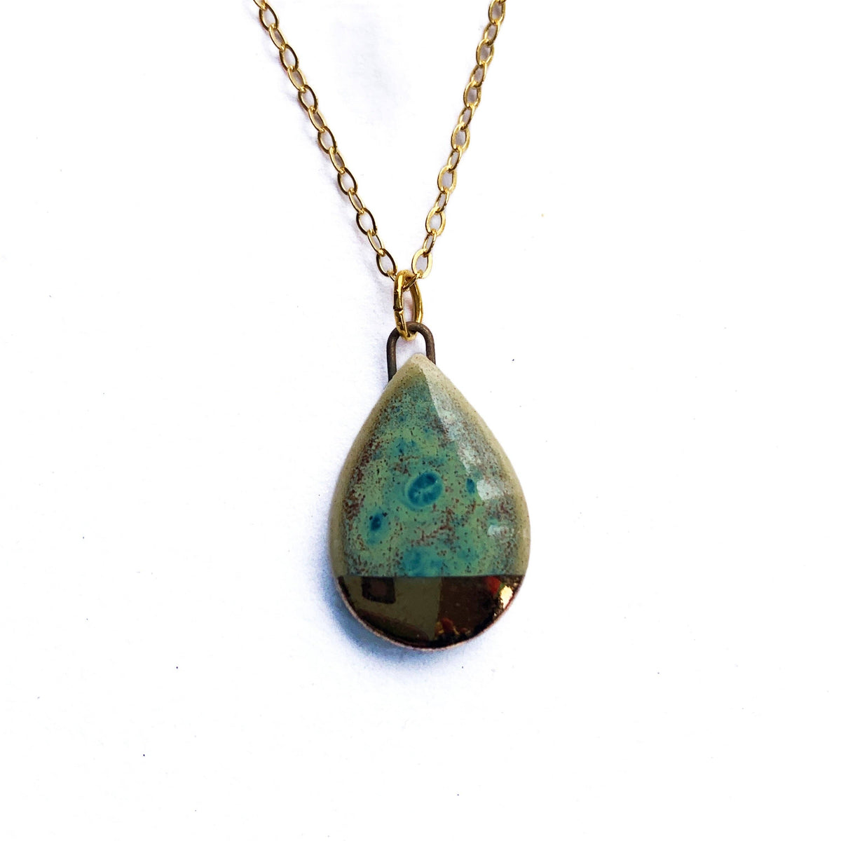 Small Teardrop Necklace - Green/Gold