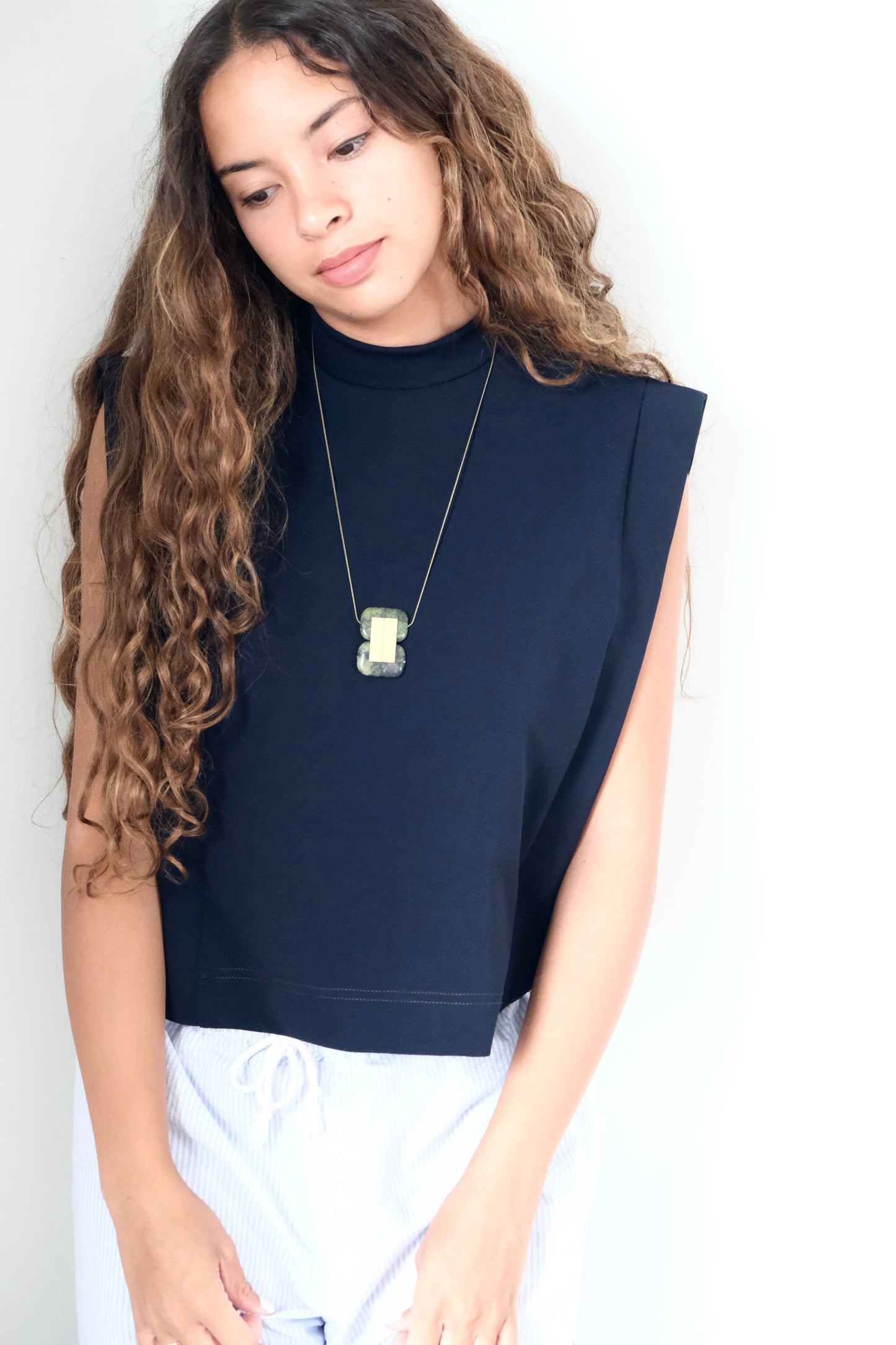 Green jasper geometric pendant necklace
