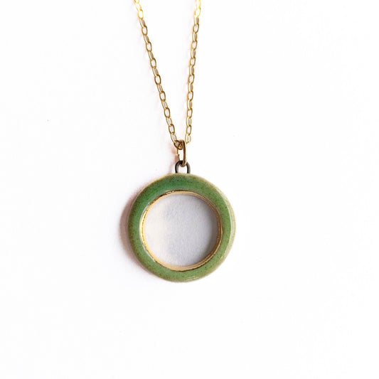 Green + Gold Ceramic Open Circle Necklace