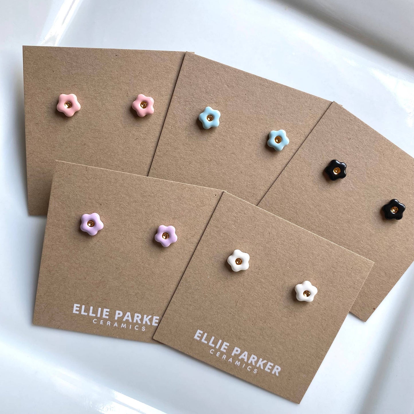 Flower Lilac Ceramic Earrings with Gold Luster