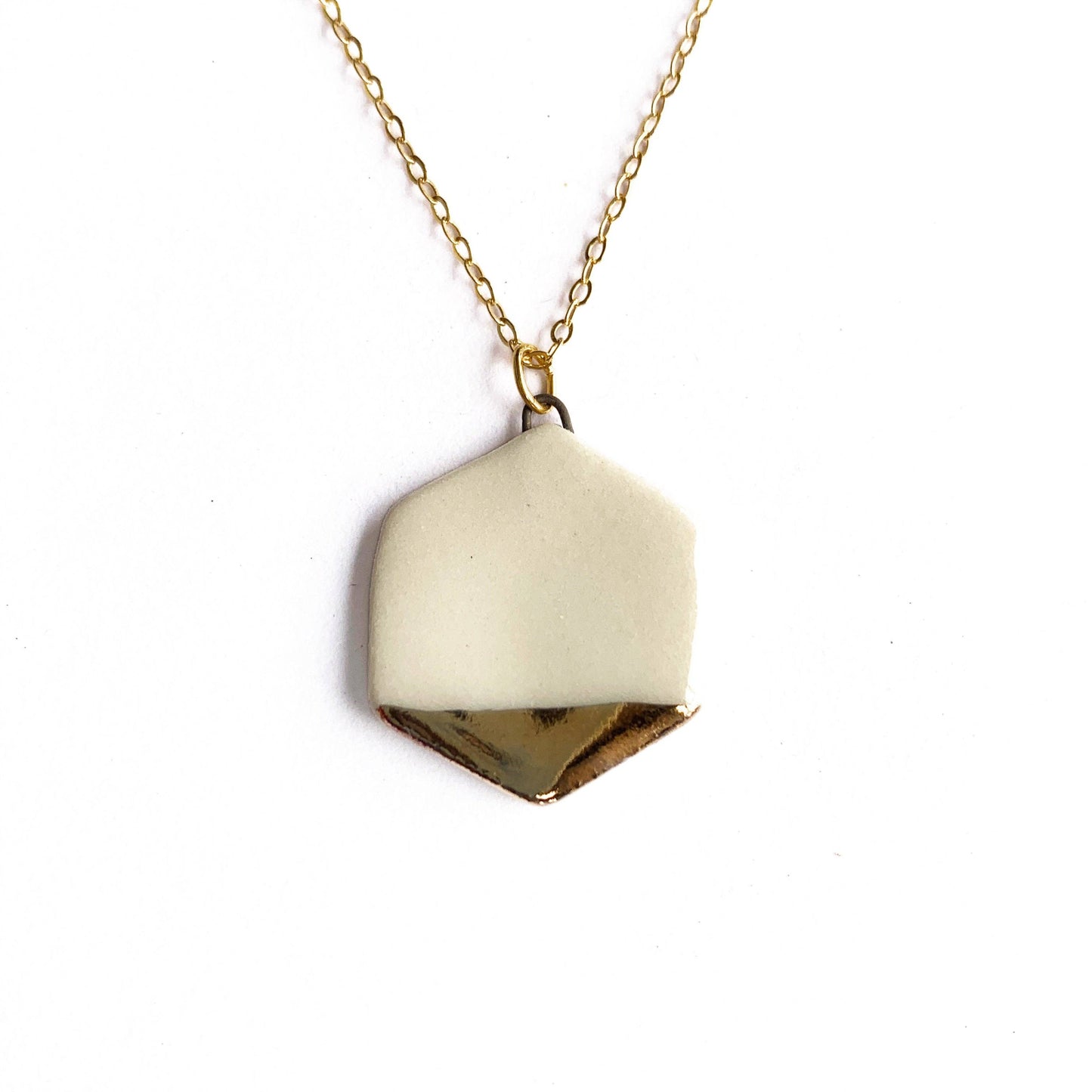 Small Hexagon Necklace - White/Gold