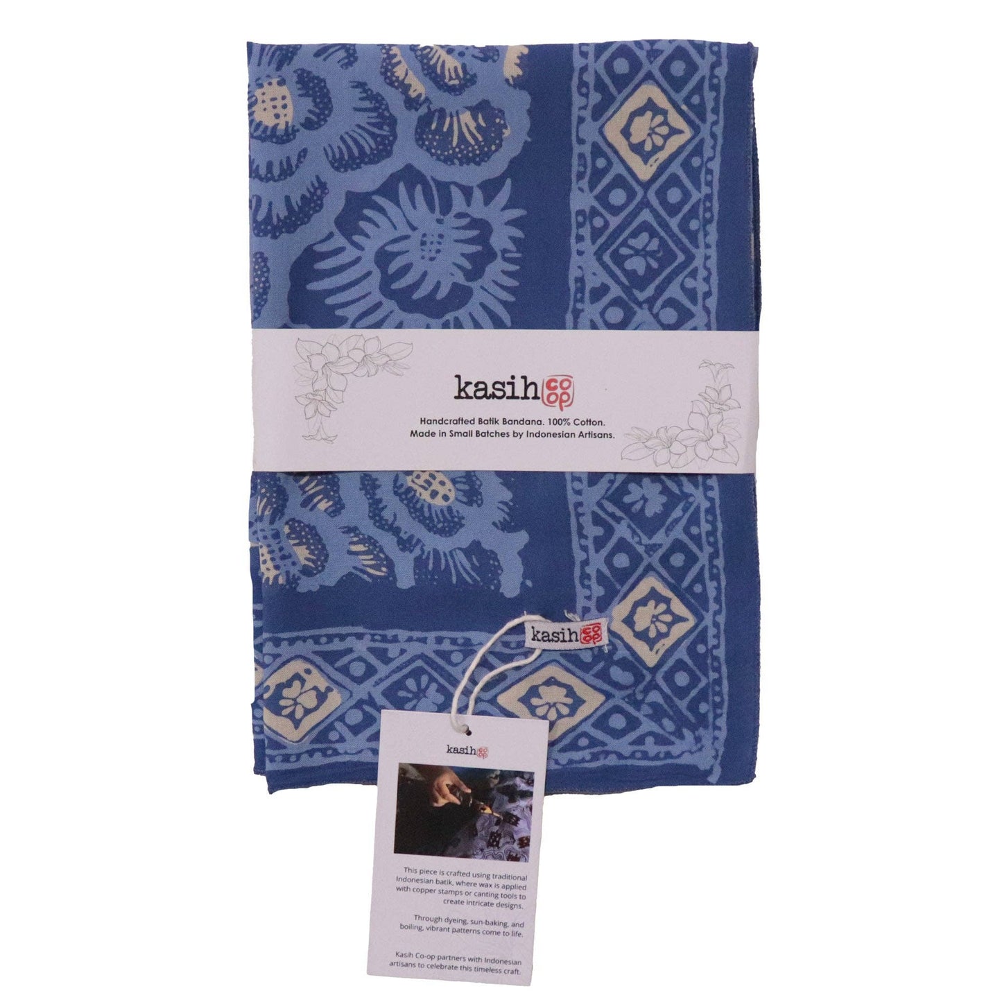 Hand Dyed Batik Bandana - Blue Roses