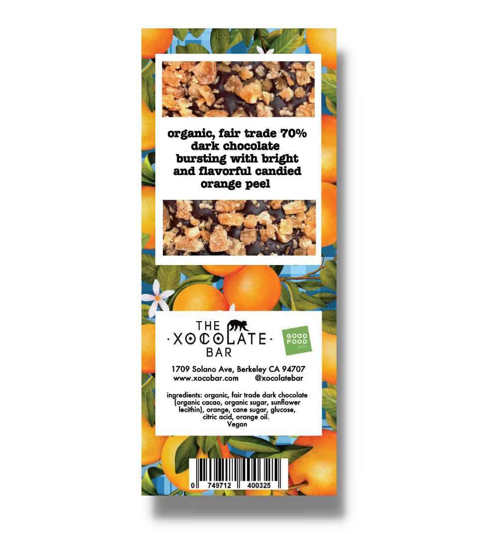 Candied Orange Bar -Organic Fair Trade Vegan Dark Chocolate