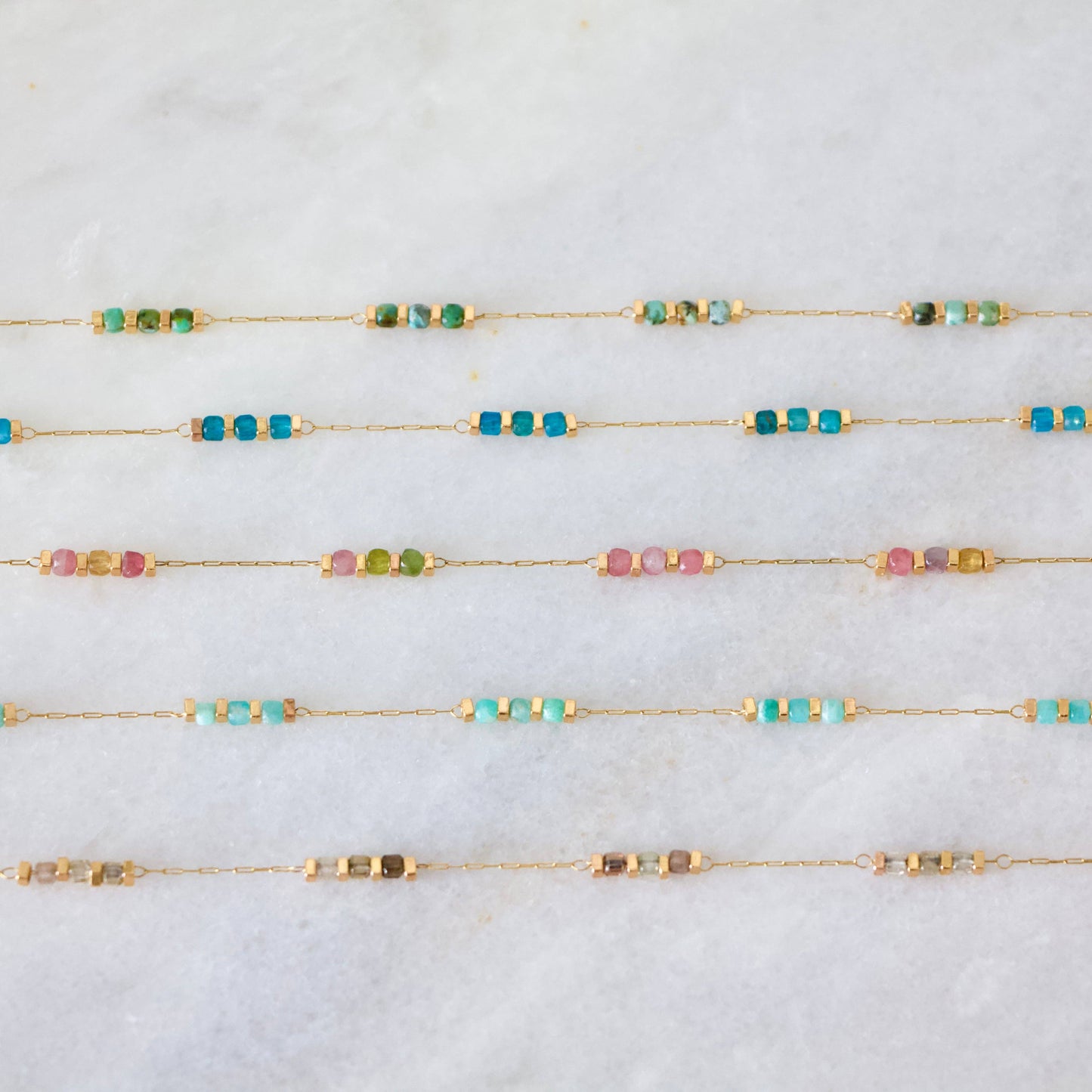 Square Gemstone Beaded Necklace