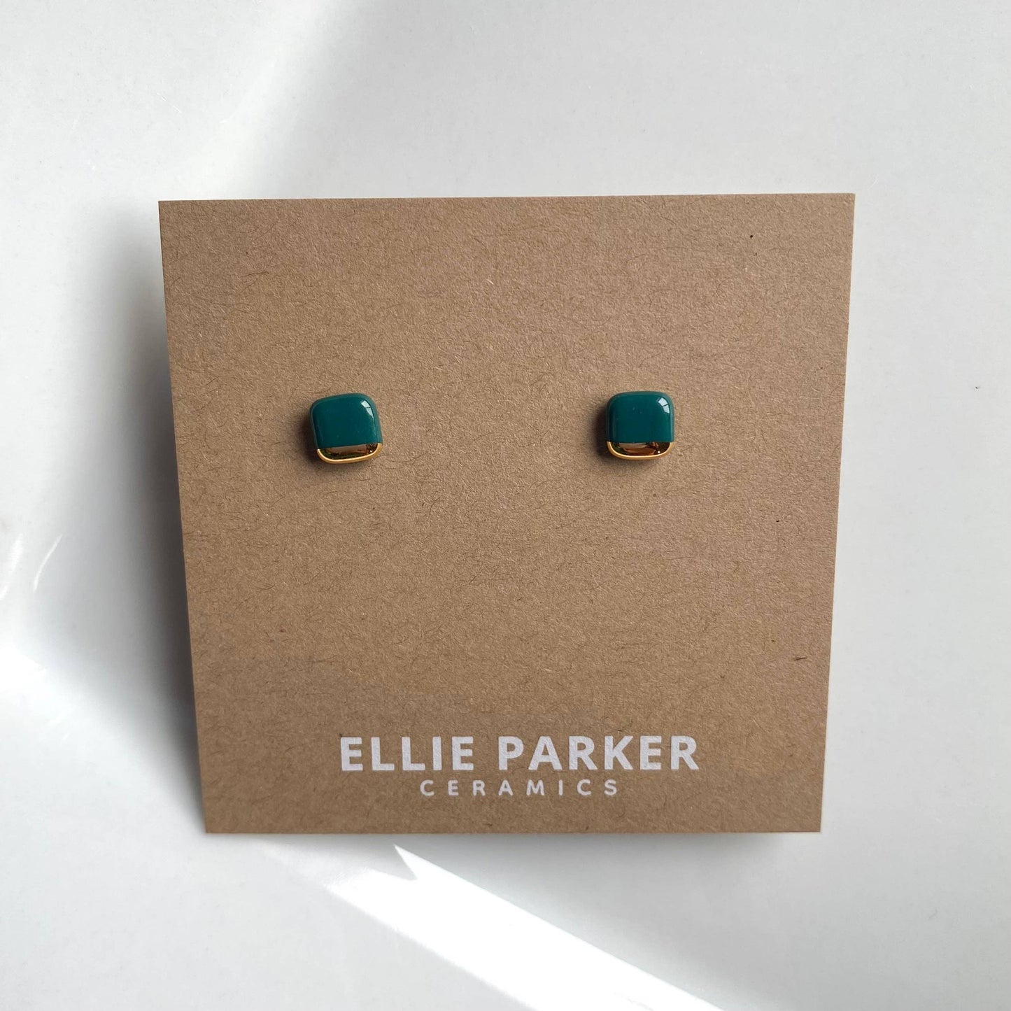 Square Teal Ceramic Earrings with Gold Luster