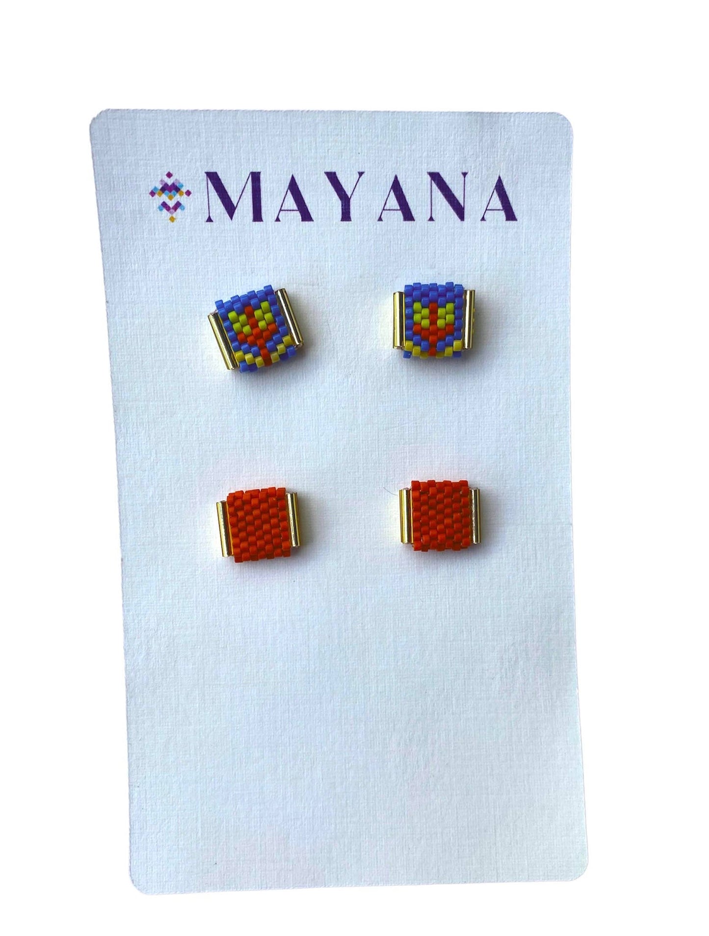 Beaded Handwoven Tulip Stud Pack (Cream/Tan)