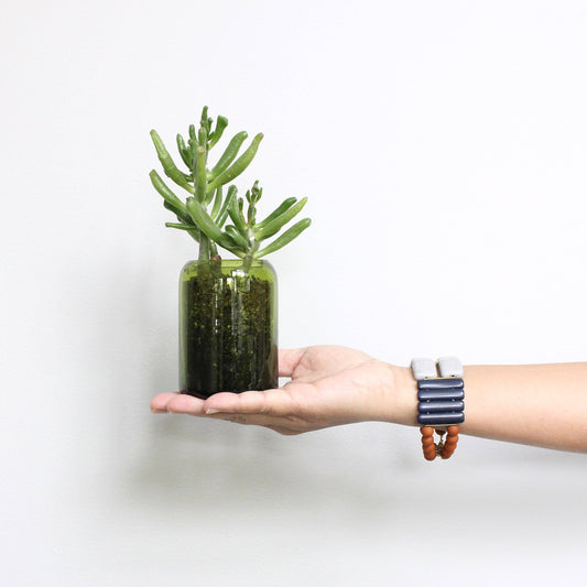 Navy and Gray Glass and Magnesite Beaded Bracelet