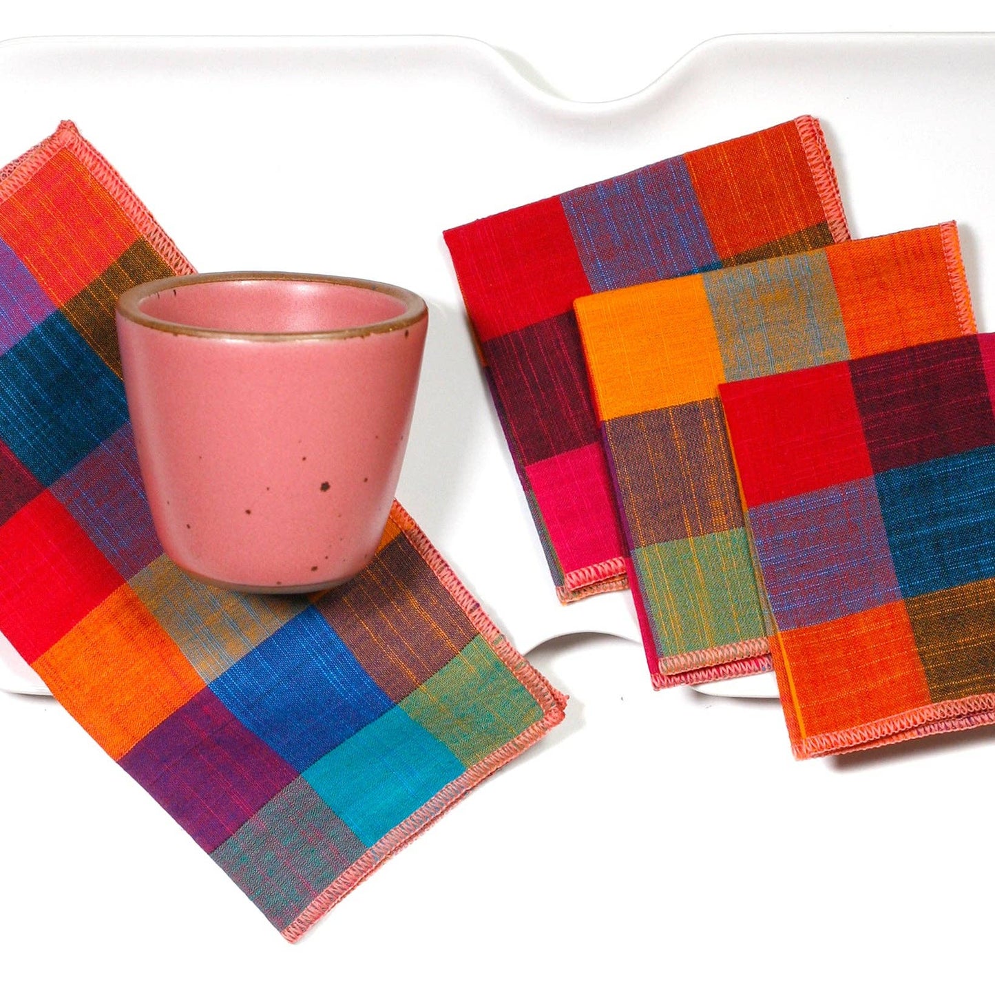 Fruit Salad Buffalo Check Cocktail Napkins, Set/4