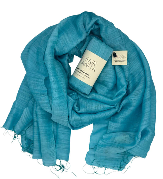 Linen and Silk Woven Scarf - Aqua
