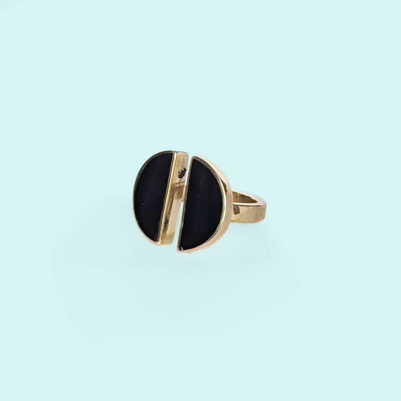 Moon Halves Ring in Black - Recycled Brass