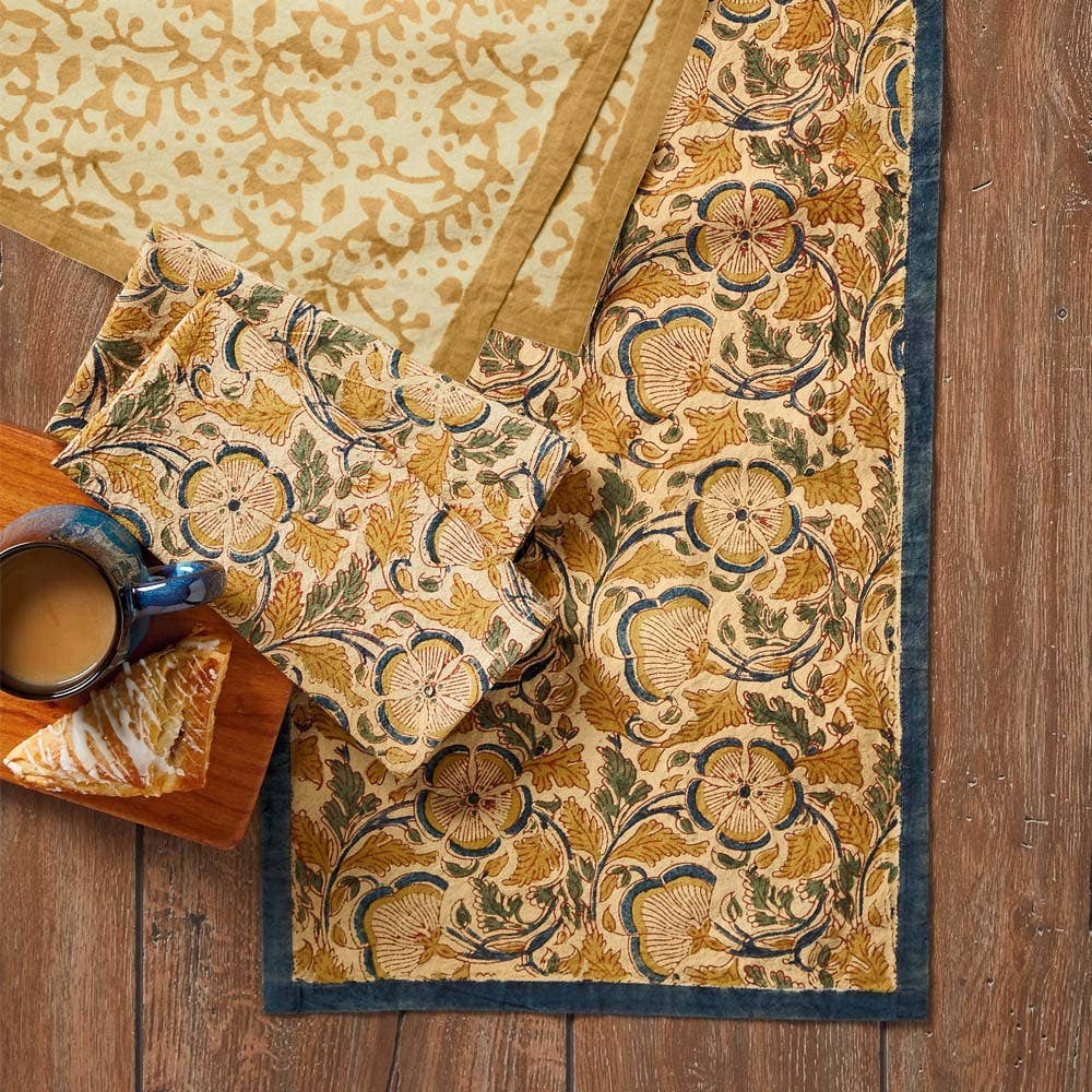 Kalamkari Meadow Block Print Cotton Napkins - Set of 2