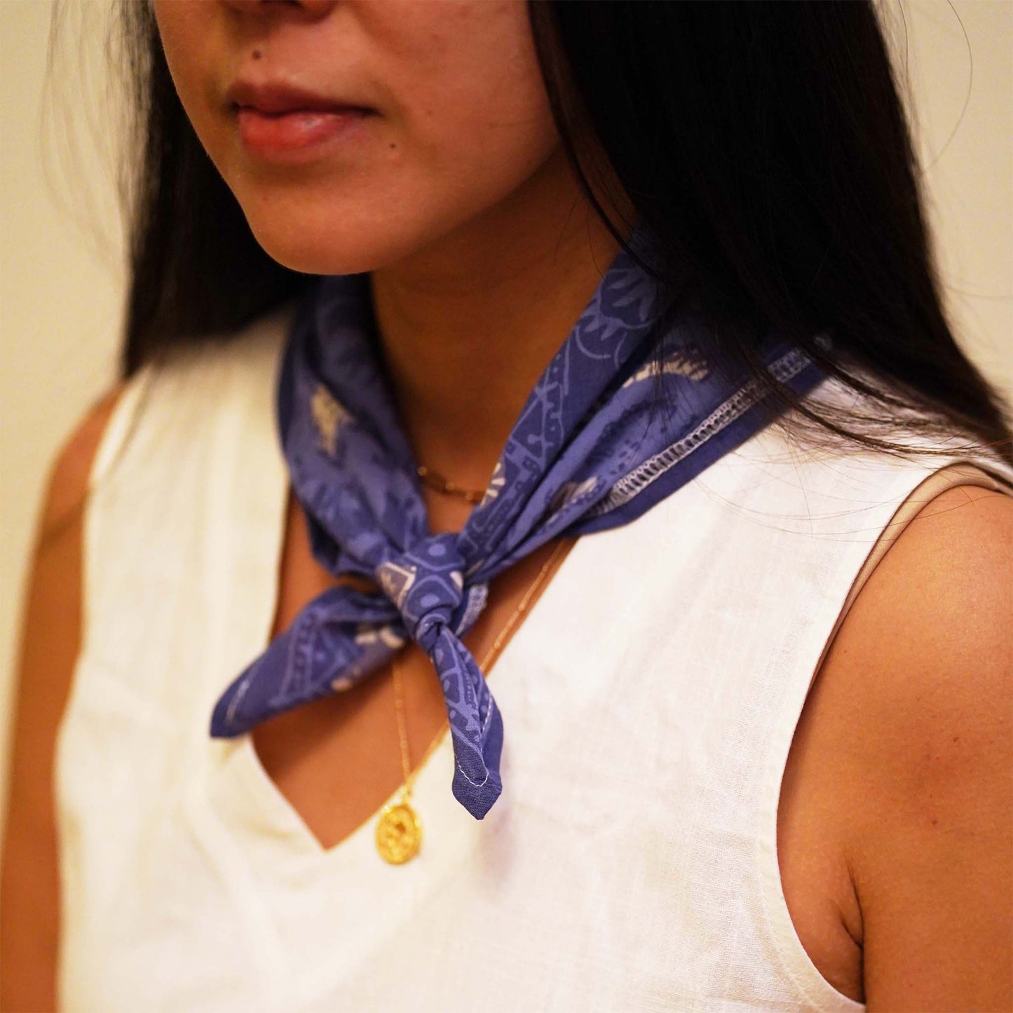 Hand Dyed Batik Bandana - Blue Roses
