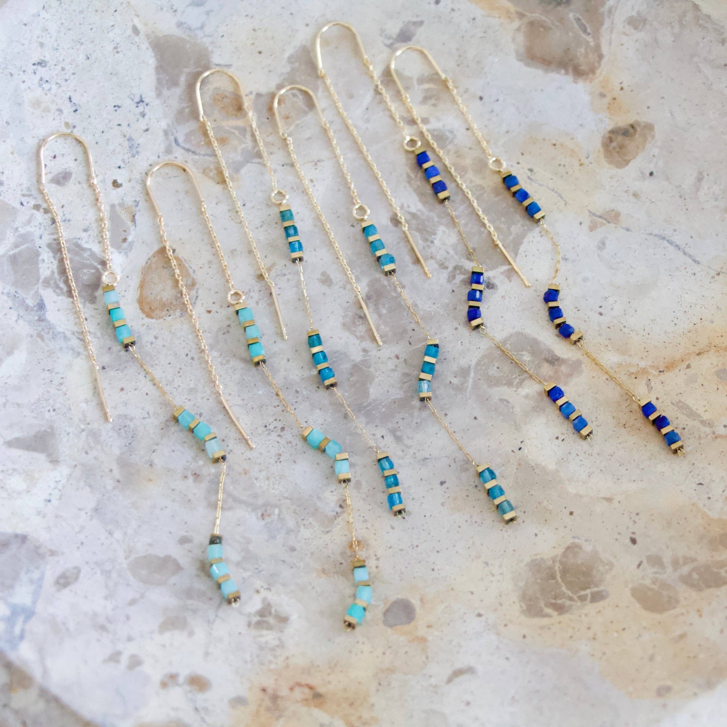 Square Gemstone Threader Earrings