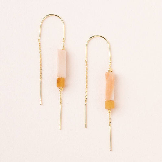 Rose Quartz/Amber/Gold Rectangle Earring