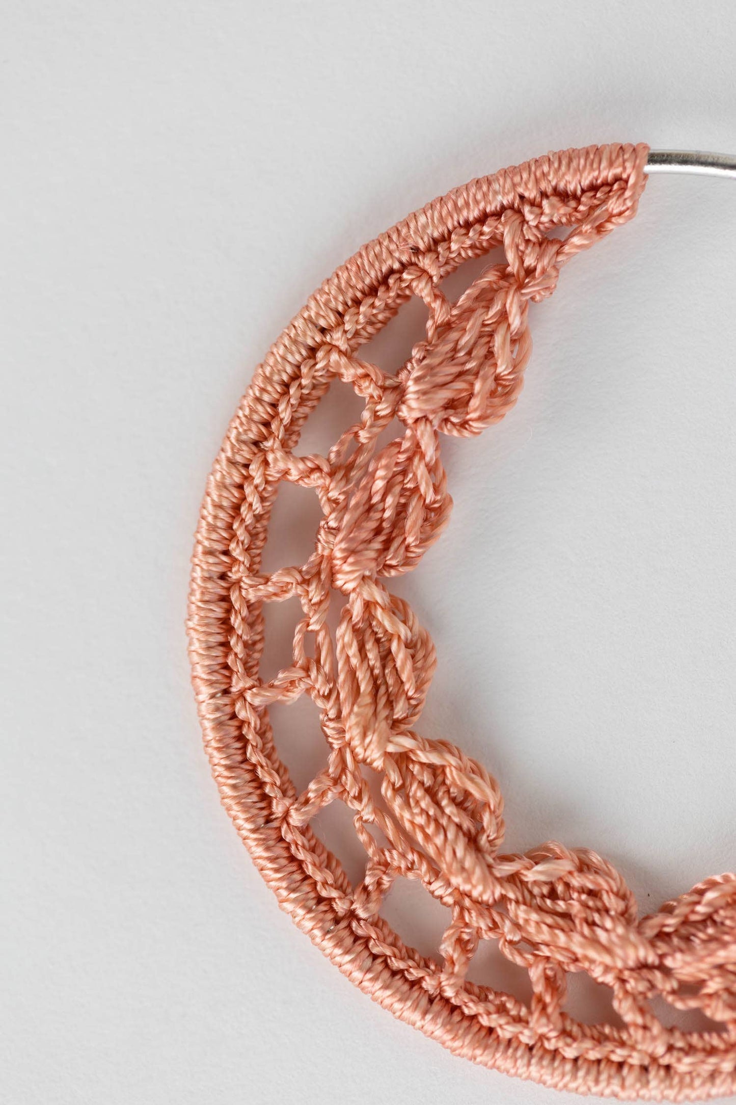 Crochet Hoop Earrings - Coral