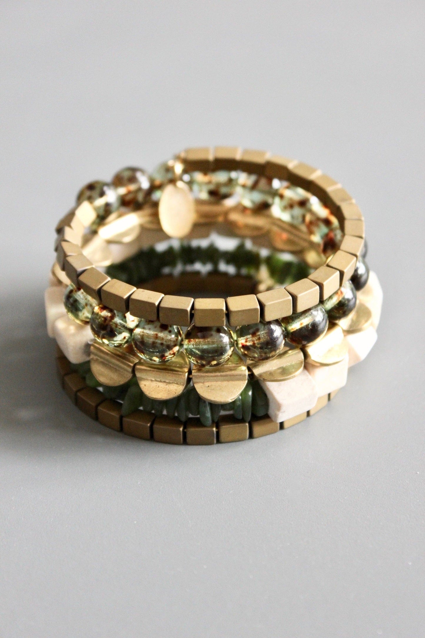 Jade and Brass Wrap Bracelet