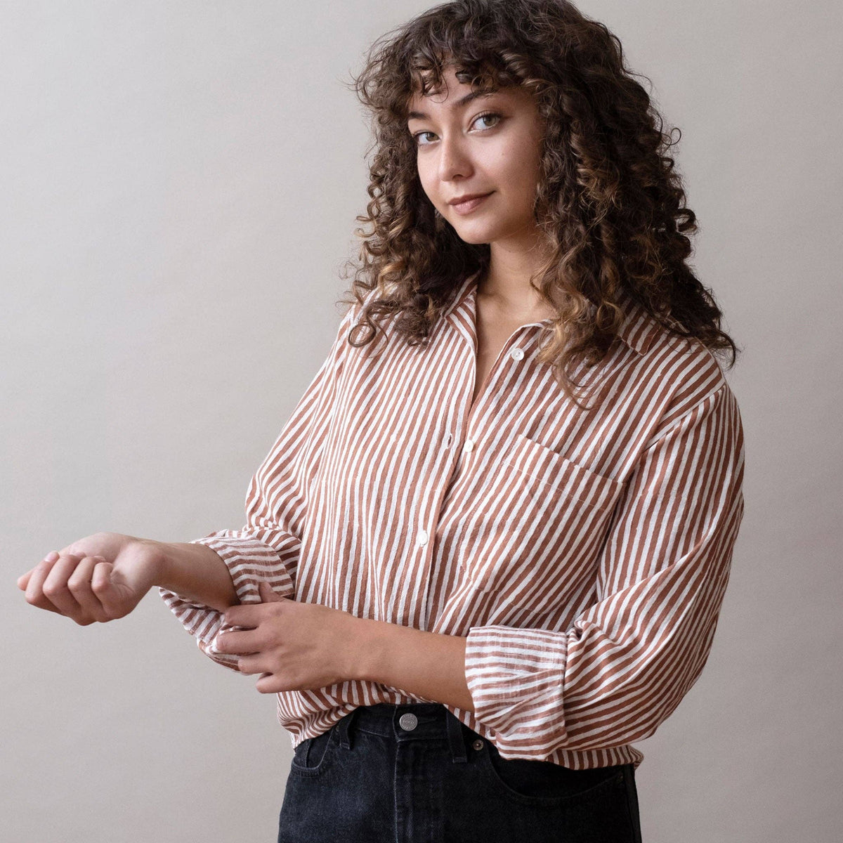 Pali Top- Stripes Chili in Cotton Linen