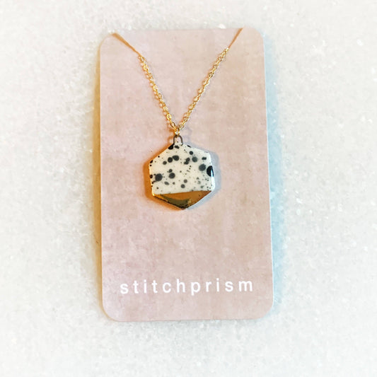 Small Hexagon Necklace - Black Splatter/Gold