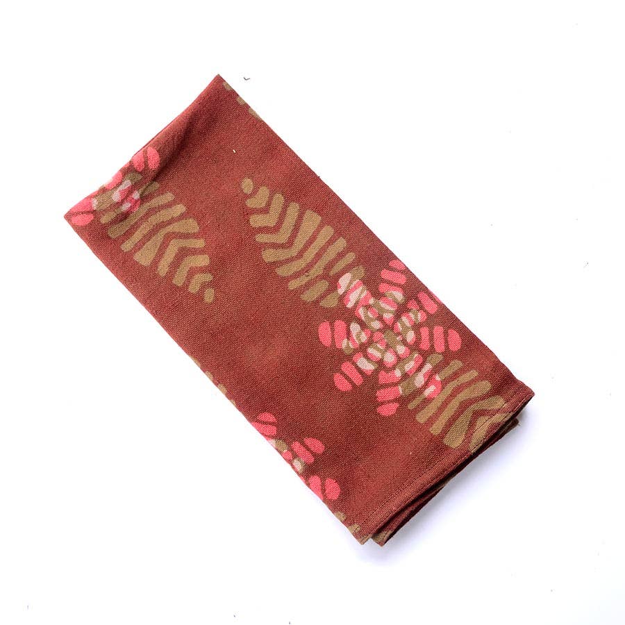 Dabu Block Print Napkins in Terracotta (Set of 4) - Flower