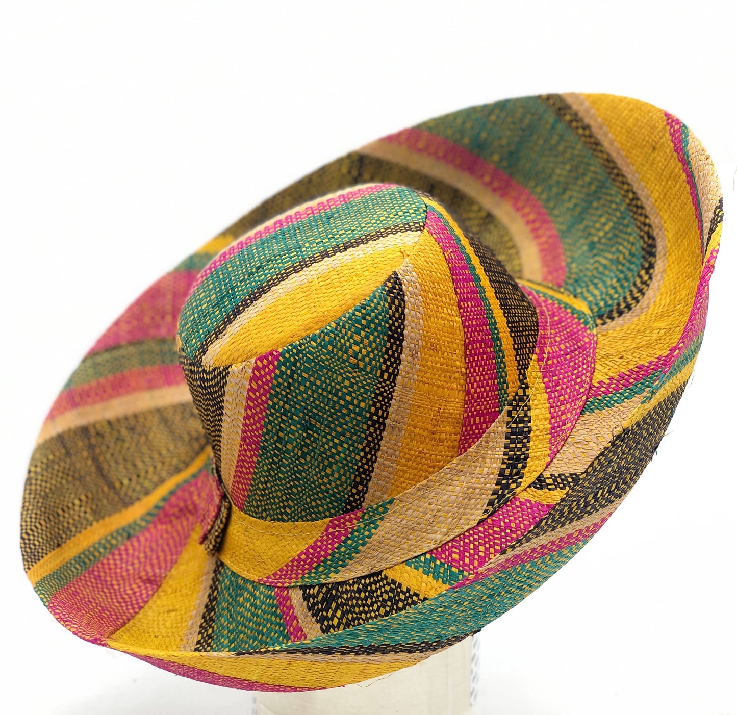 Sun Hats: Colored Stripes Packable 5" & 7" Brim Raffia Straw