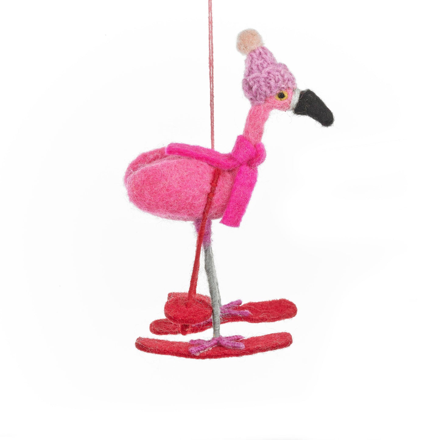 Skiing Flamingo Ornament